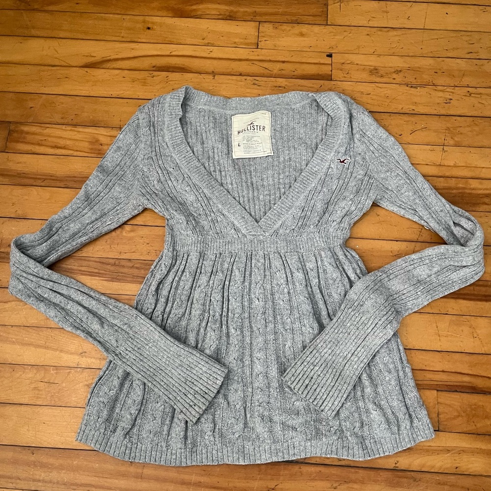 VTG Hollister Gray Knit Babydoll Sweater size L